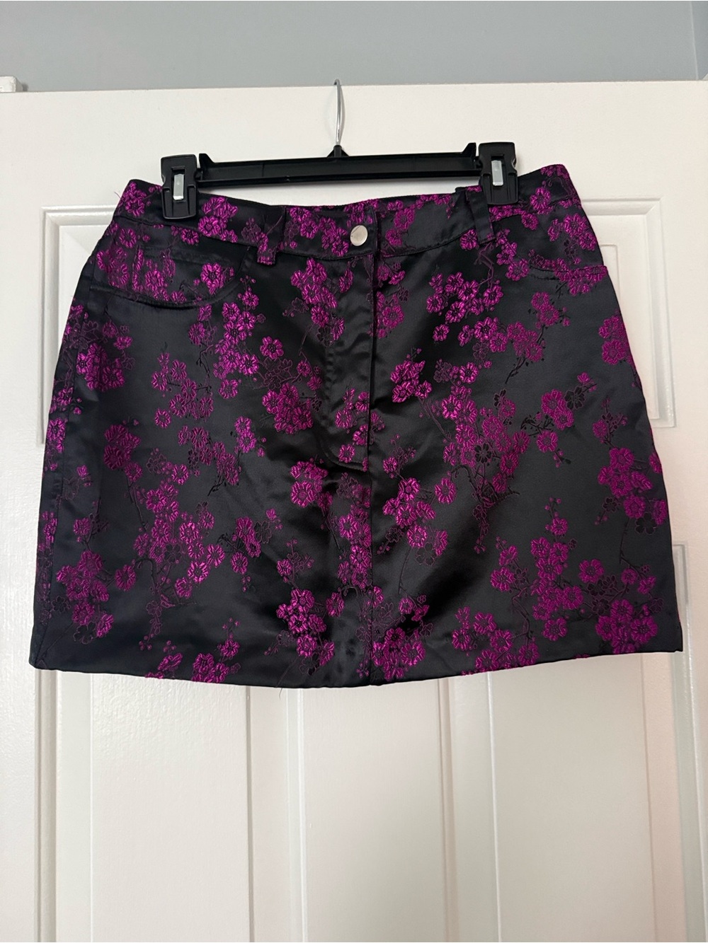 Dolls Kill Black Mini Skirt with Magenta Floral Jacquard